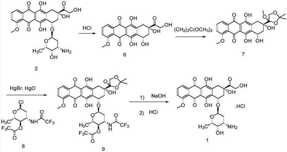 Method for preparing epirubicin hydrochloride and intermediate compound