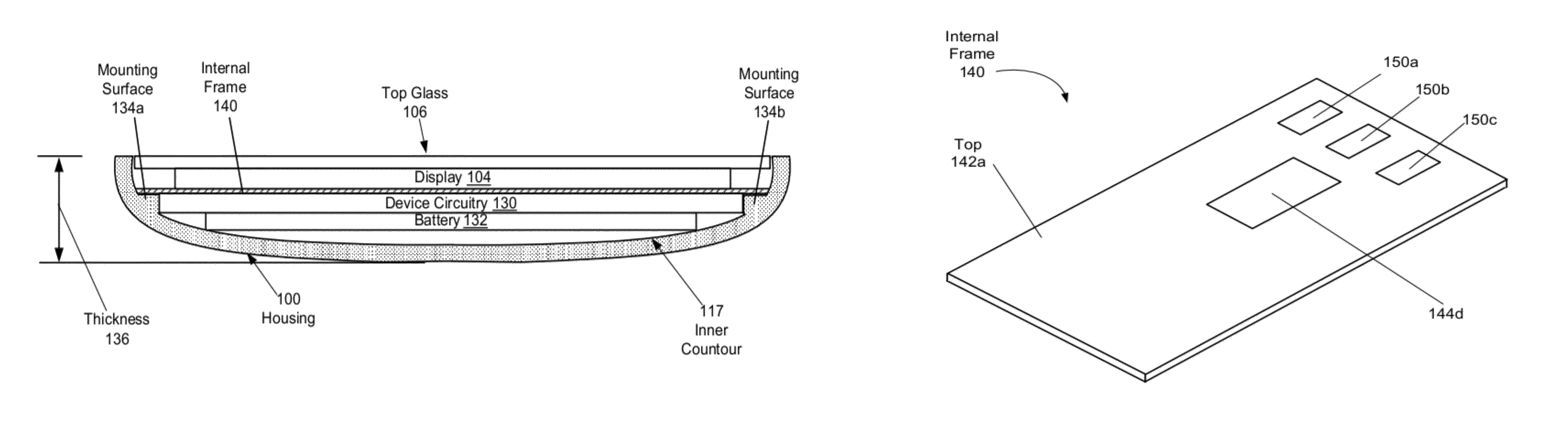 Internal frame optimized for stiffness and heat transfer