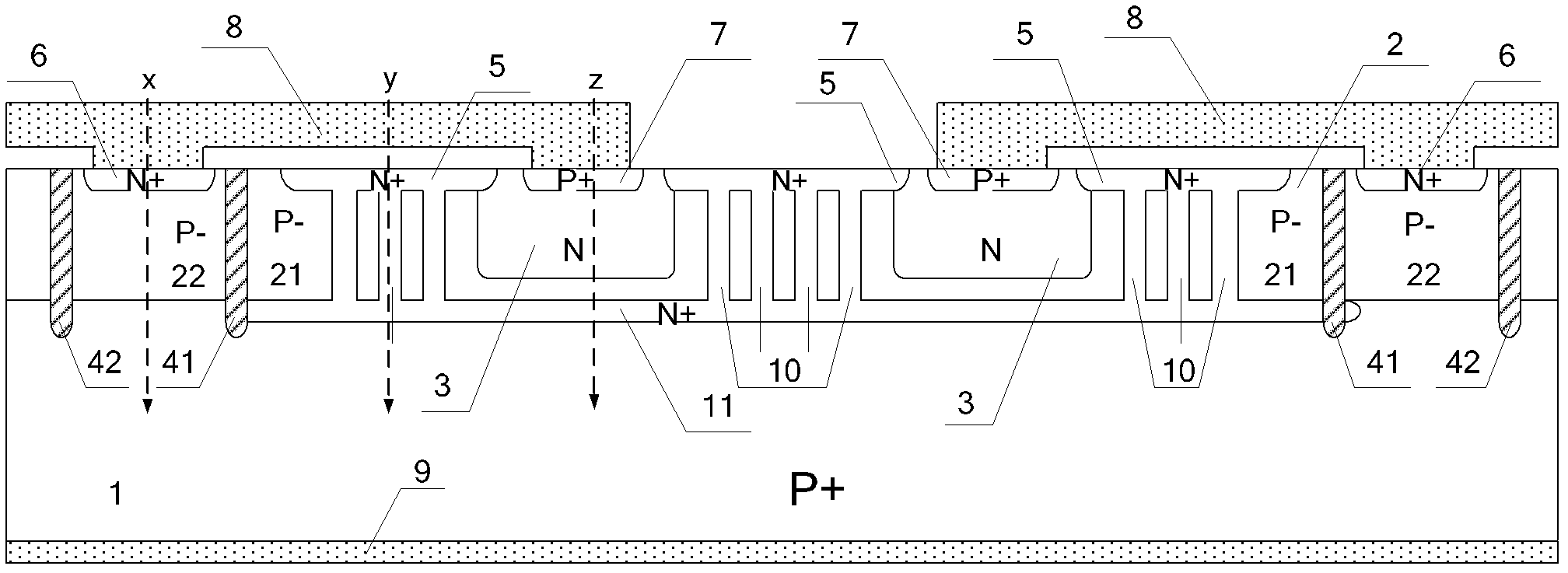 Multi-porous channel current equalizing-based transient voltage suppressor