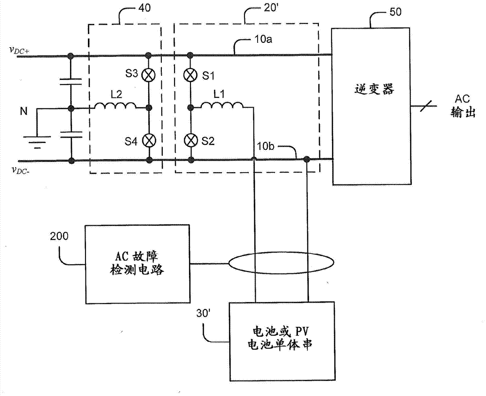 Systems and apparatus for fault detection in dc power sources using ac residual current detection
