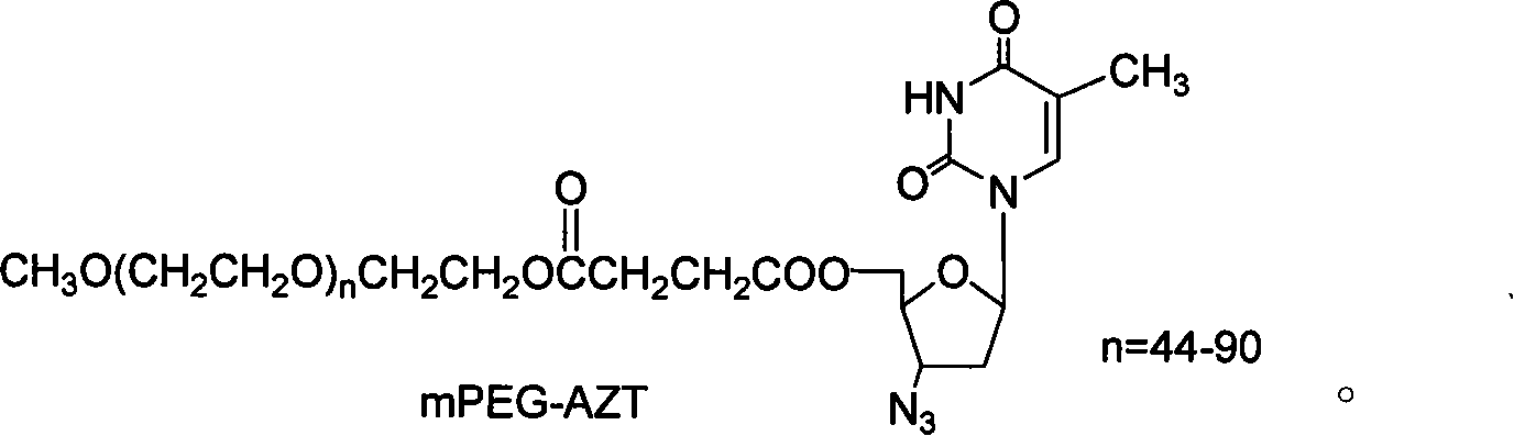 Polyesthylene glycol modified zidovudine conjugate and its prepn process and application