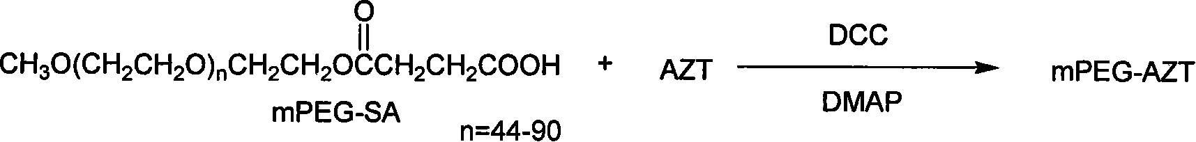 Polyesthylene glycol modified zidovudine conjugate and its prepn process and application