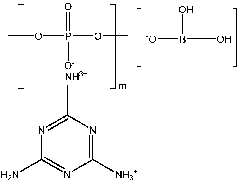 Halogen-free flame retardant melamine poly-phosphate borate as well as preparation method and application thereof