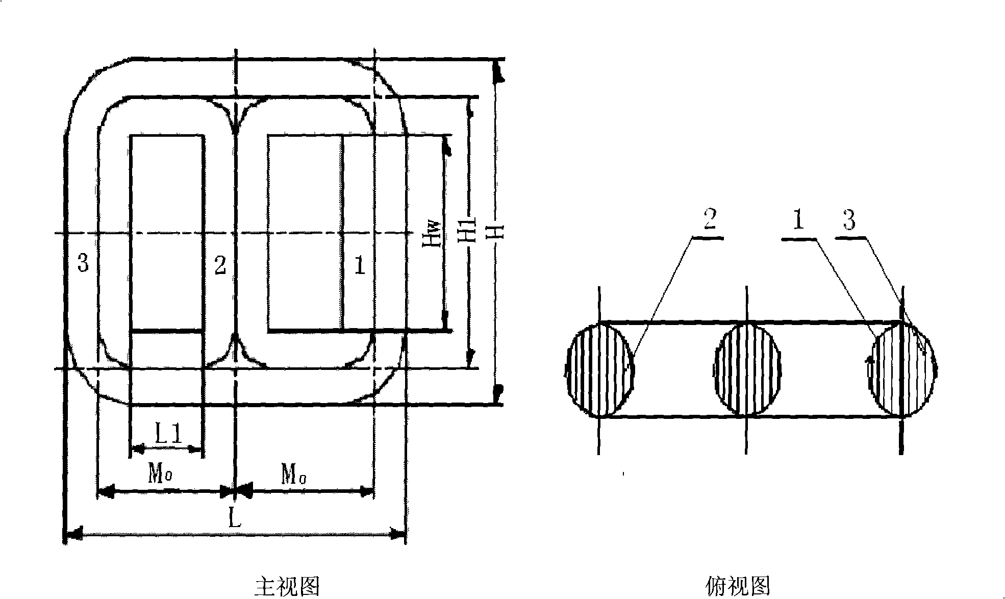 Dry-type transformer for hatch winding iron core with oval-shaped cross section