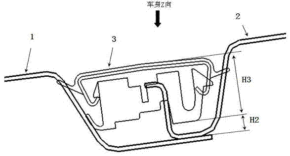 A structure and its design method of the overlapping area of ​​the top cover of the outer panel of the automobile side wall