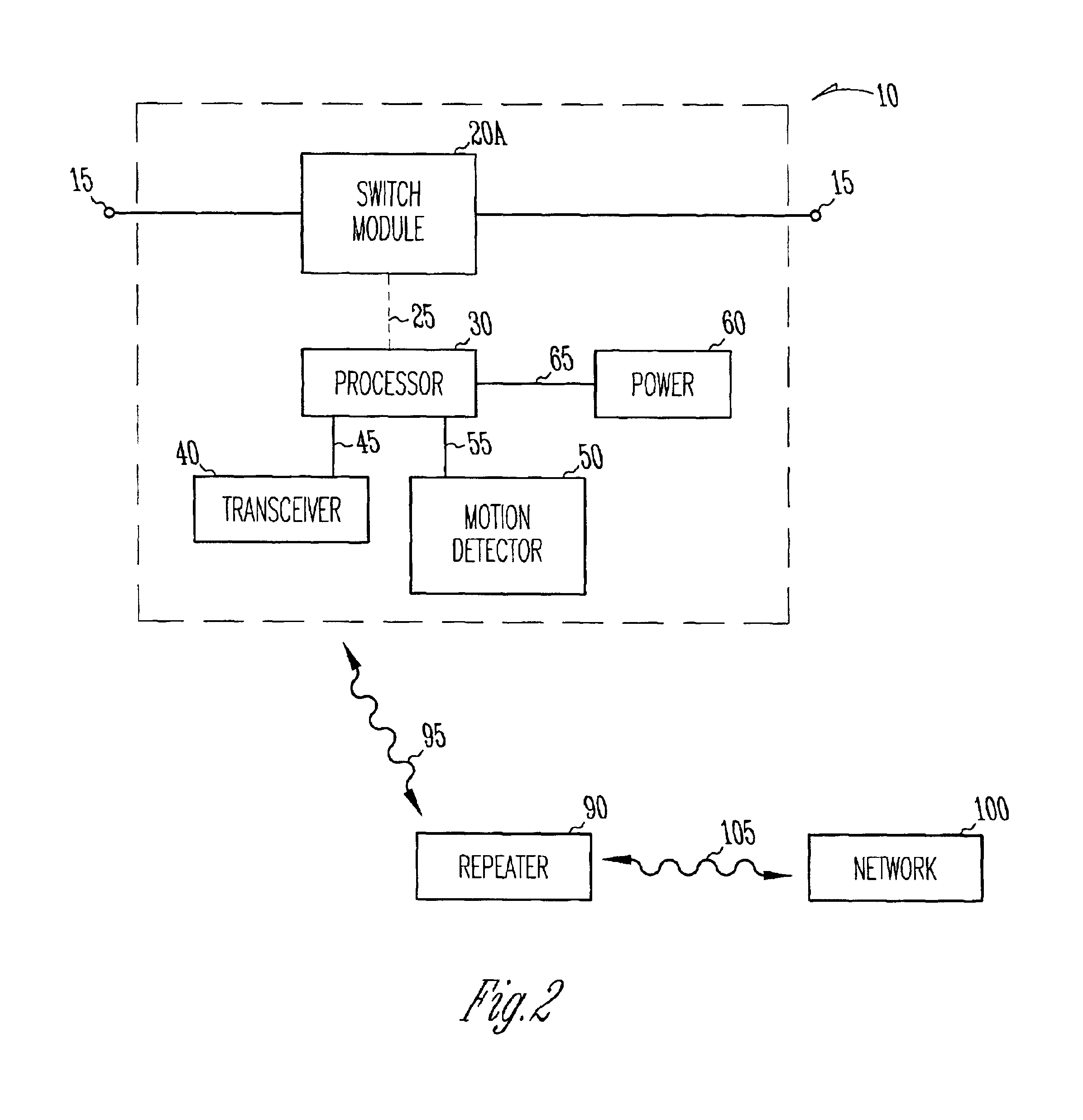 Electrical power control and sensor module for a wireless system