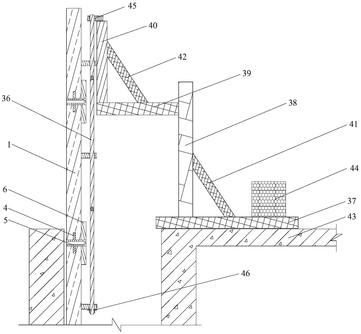 Large formwork narrow space wall body construction method based on integral assembly