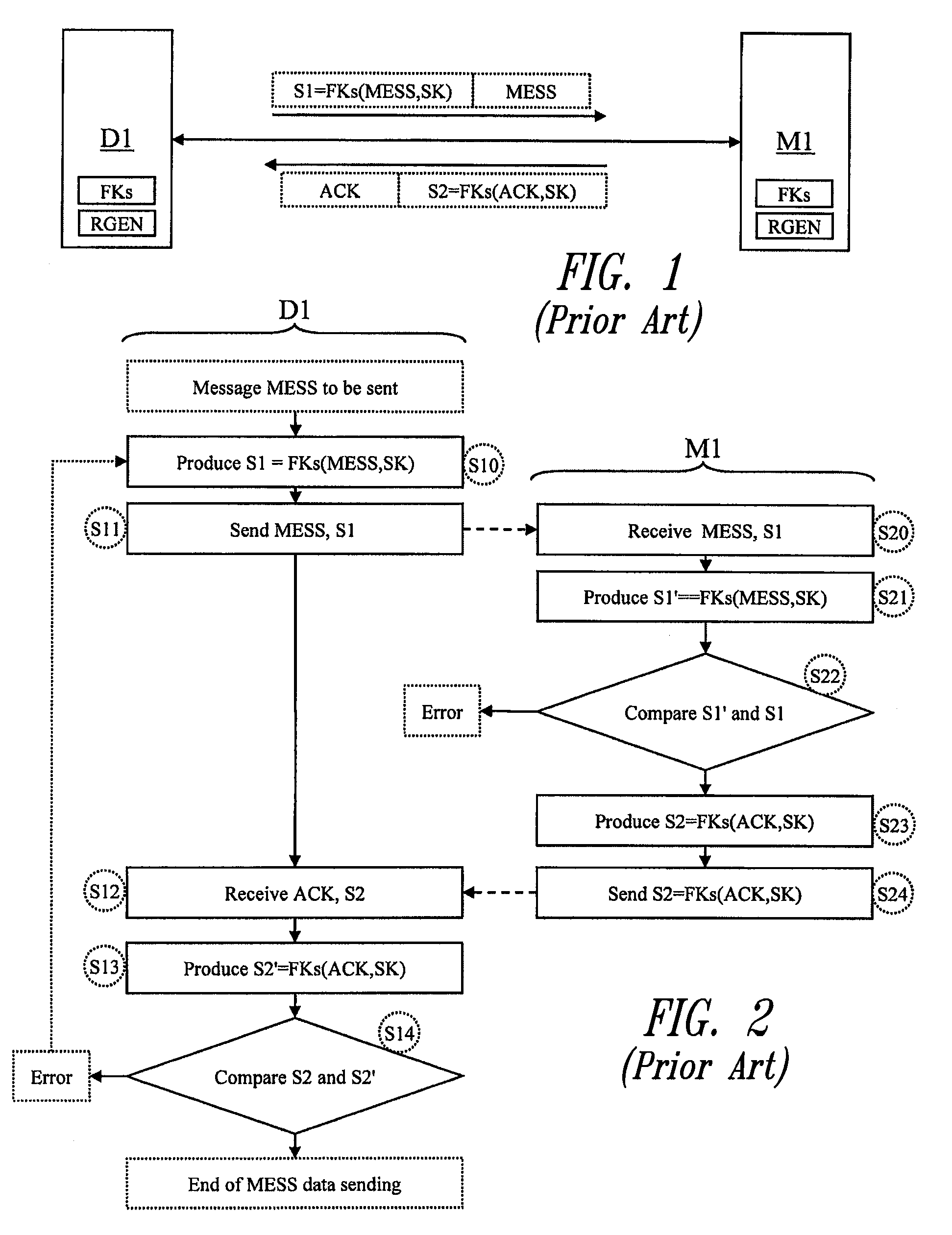 Data transmission method using an acknowledgement code comprising hidden authentication bits