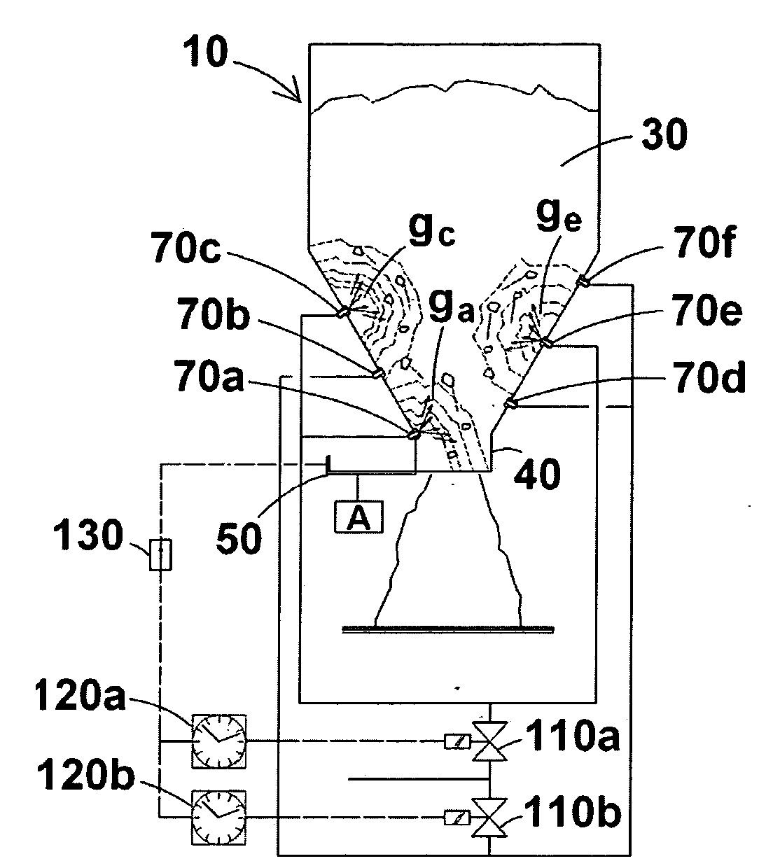 Fluidification device for granular material