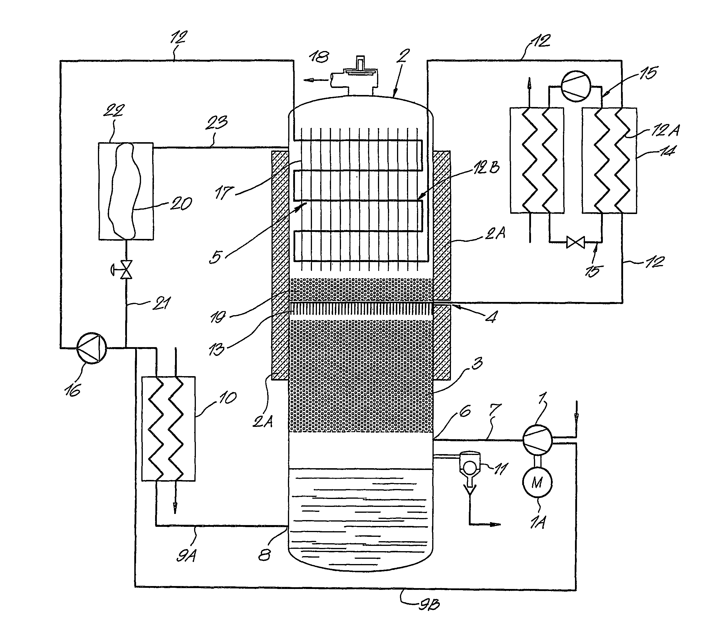 Device for simultaneously cooling and removing liquid from a gas from a compressor