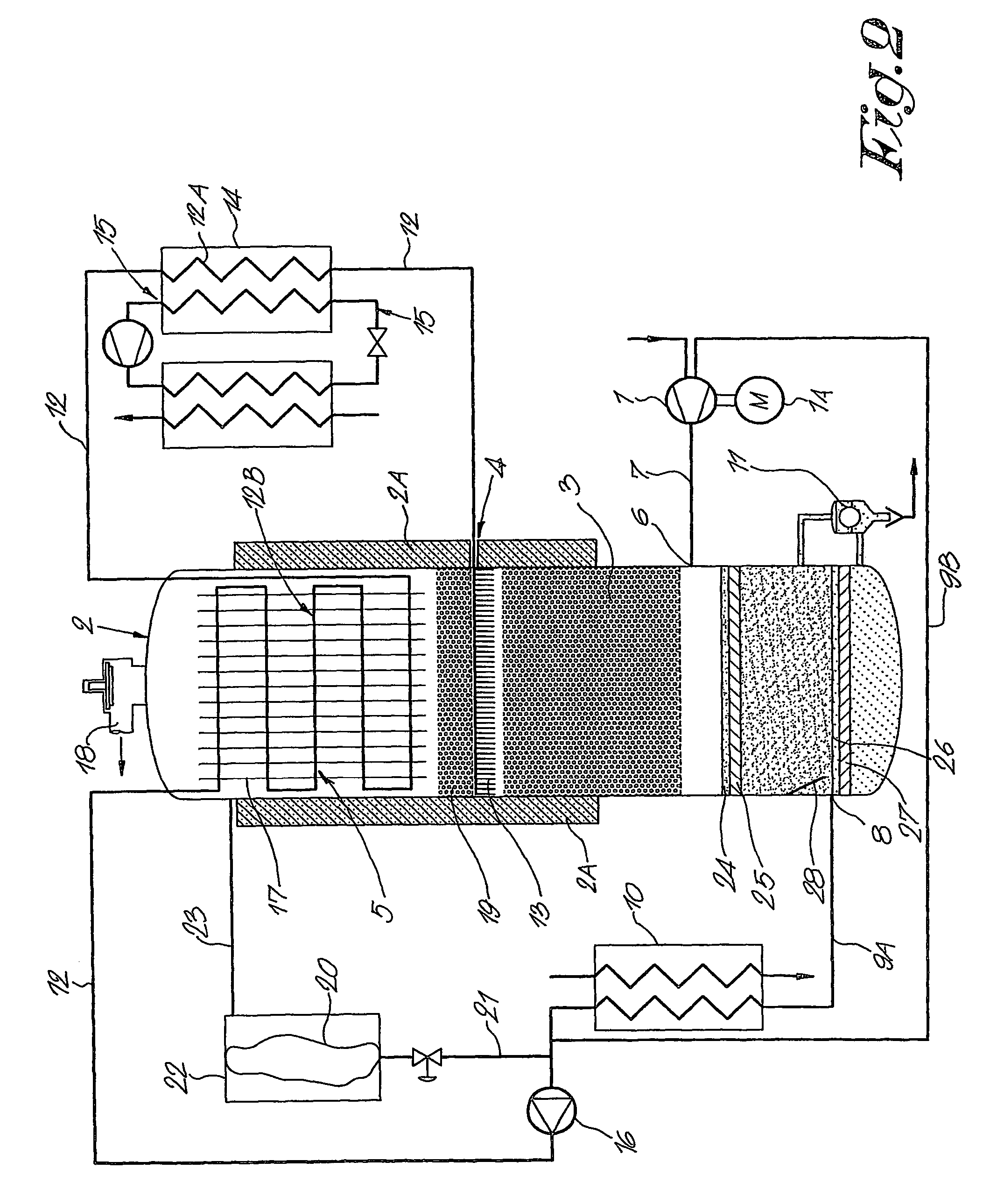 Device for simultaneously cooling and removing liquid from a gas from a compressor