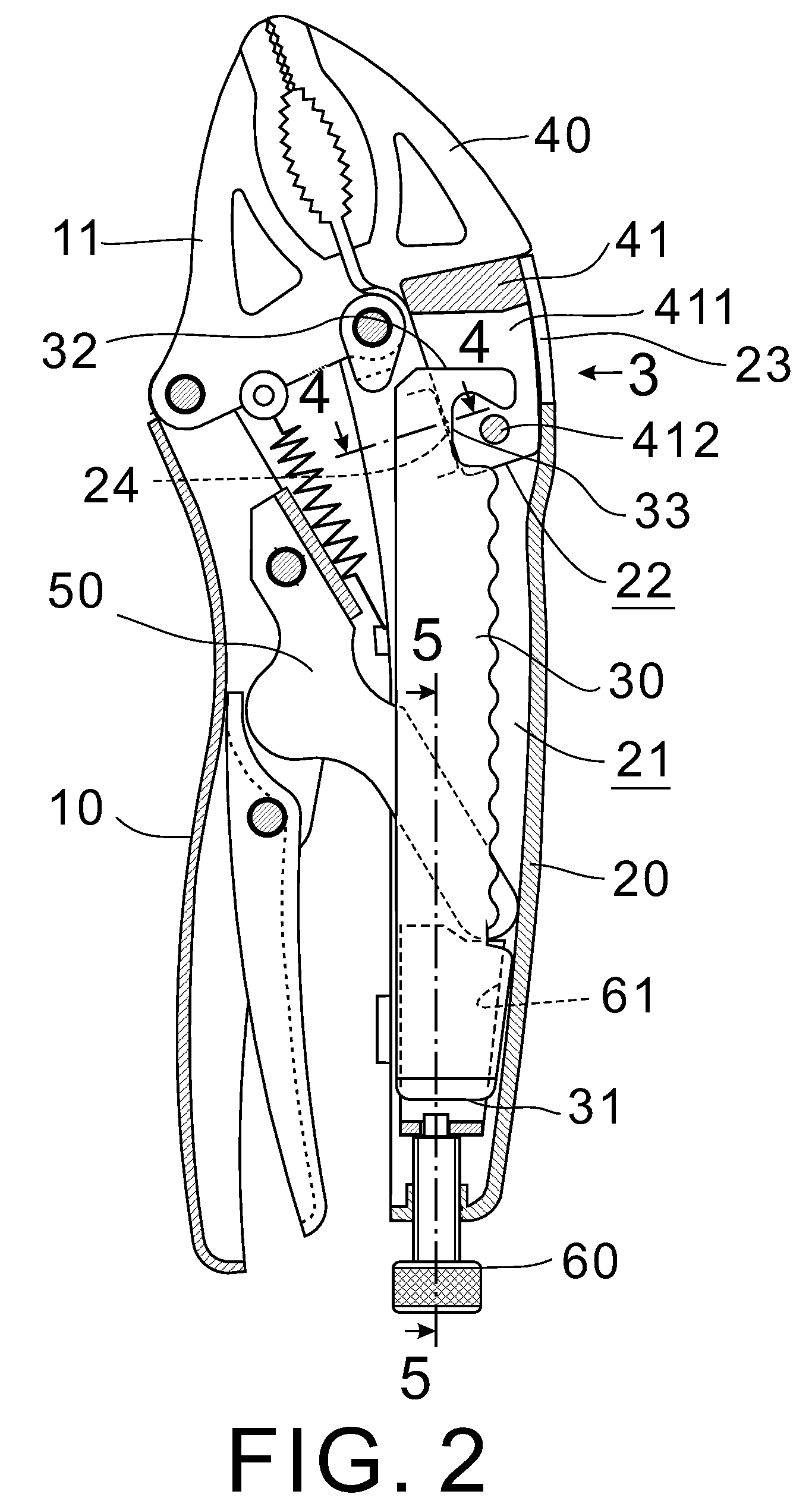 Locking pliers with retractable pivotal movable jaw