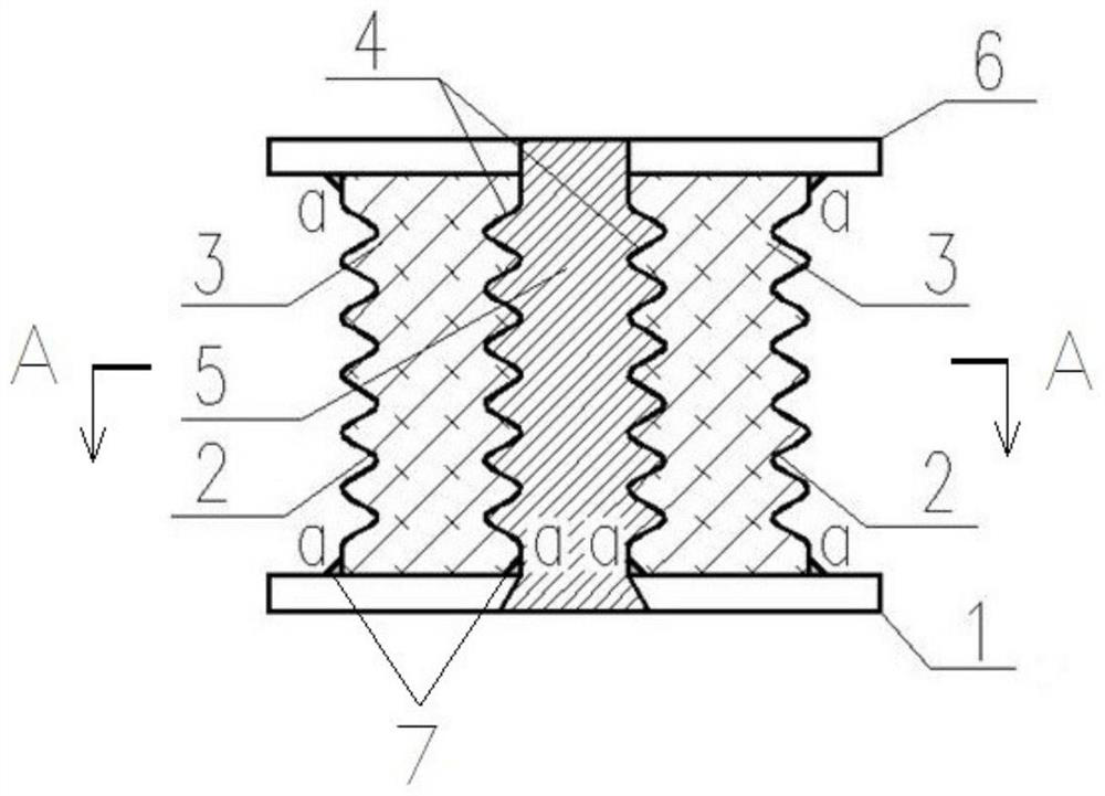 A lead core corrugated steel tube restraining rubber bearing