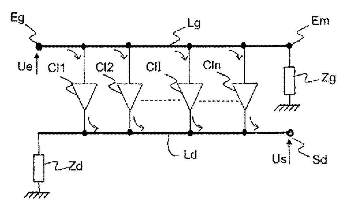 Broadband microwave device with switchable gain