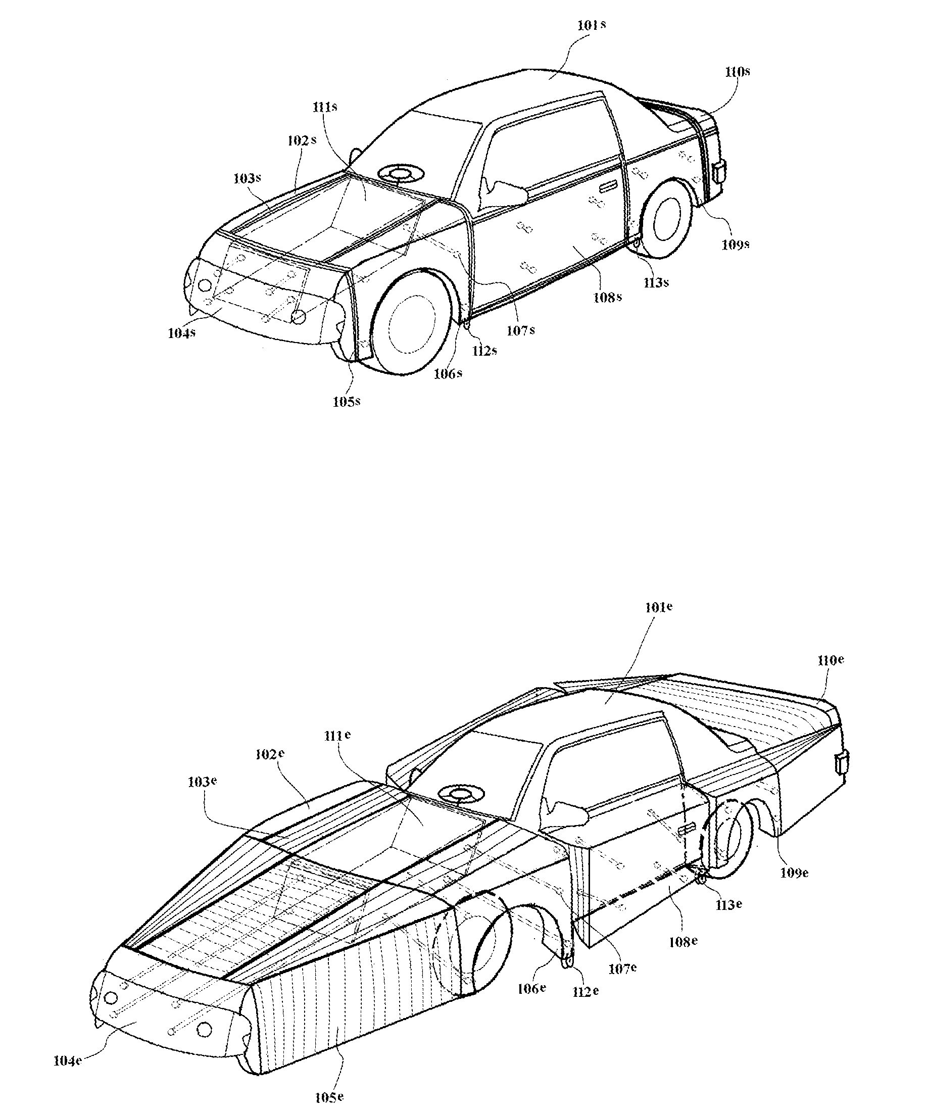 Light weight passenger vehicle with expandable body size for collision protection