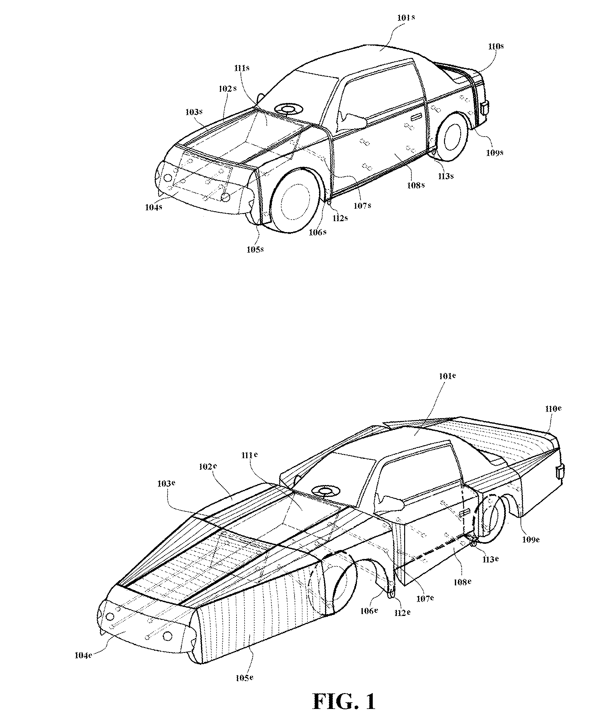 Light weight passenger vehicle with expandable body size for collision protection