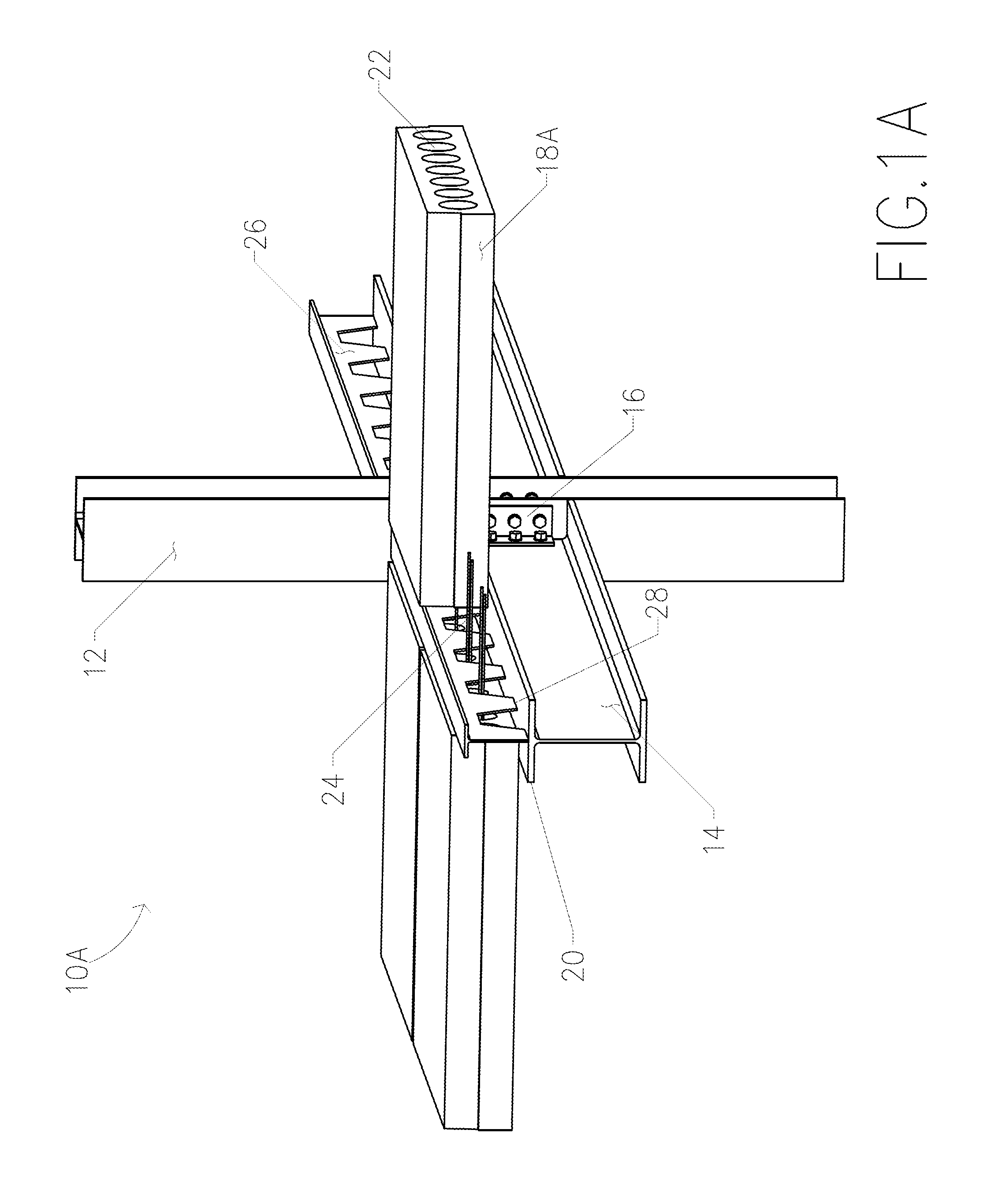 Open web composite shear connector construction