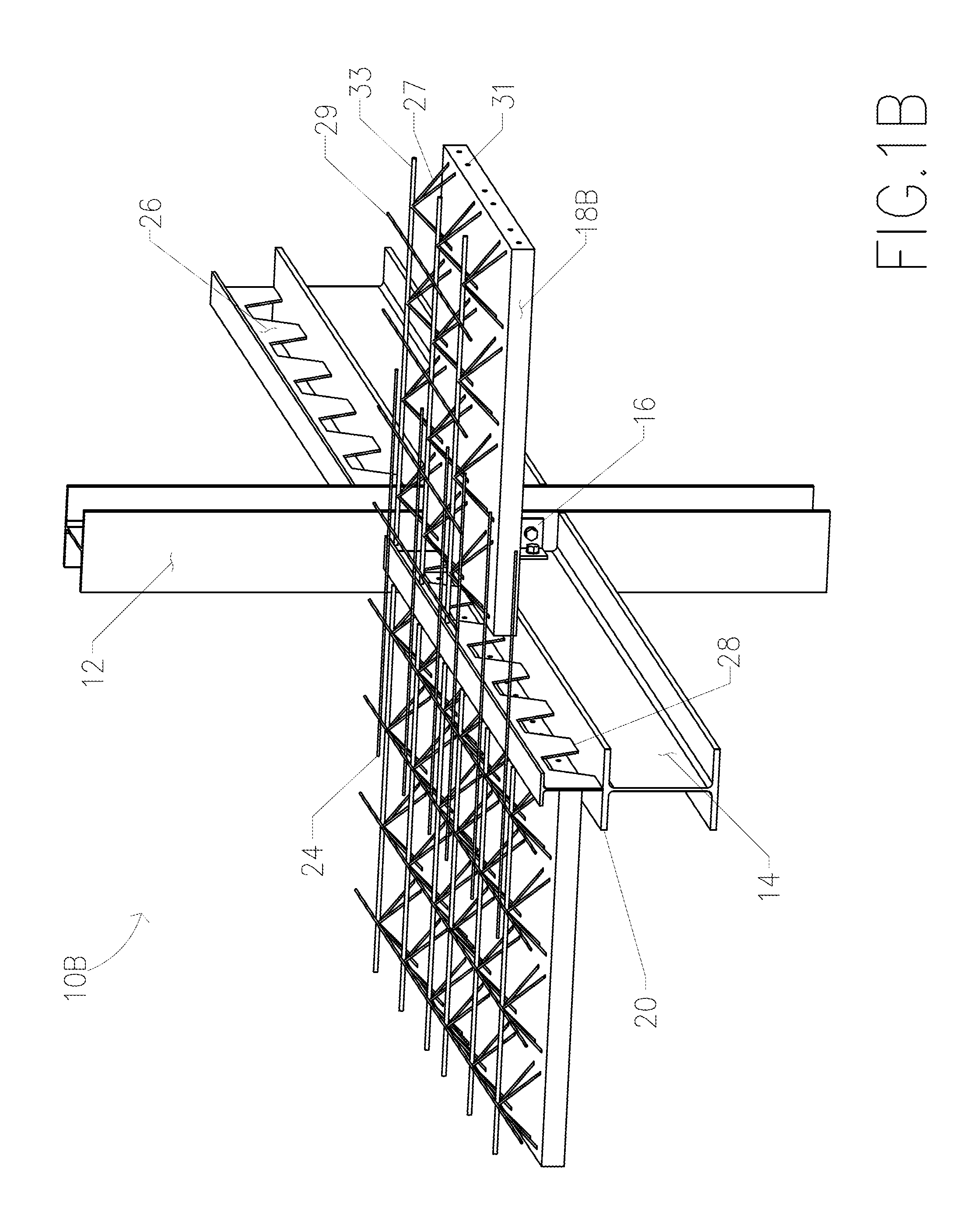 Open web composite shear connector construction