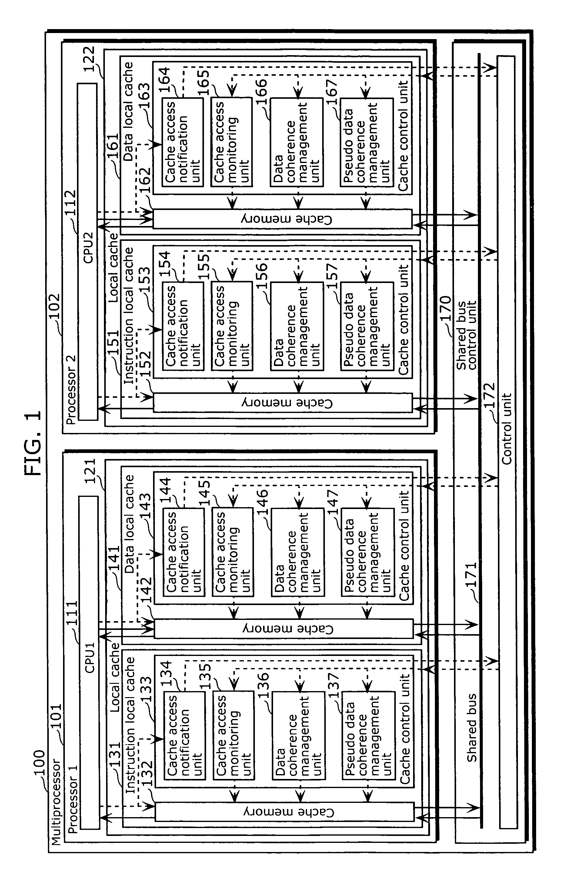 Multiprocessing apparatus having reduced cache miss occurrences