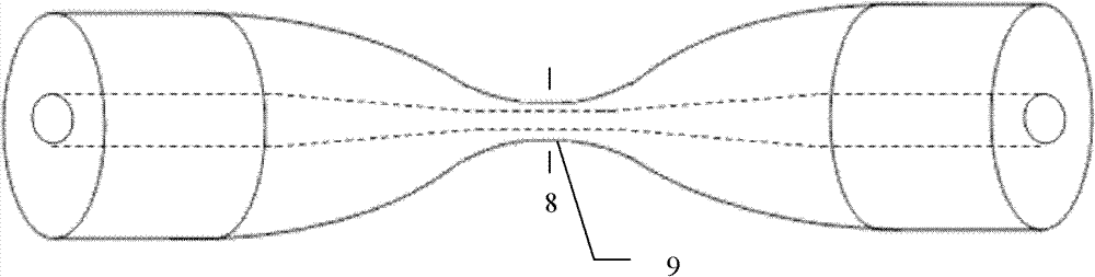 Microscopic particle rotator of bidirectional conical optical fibers