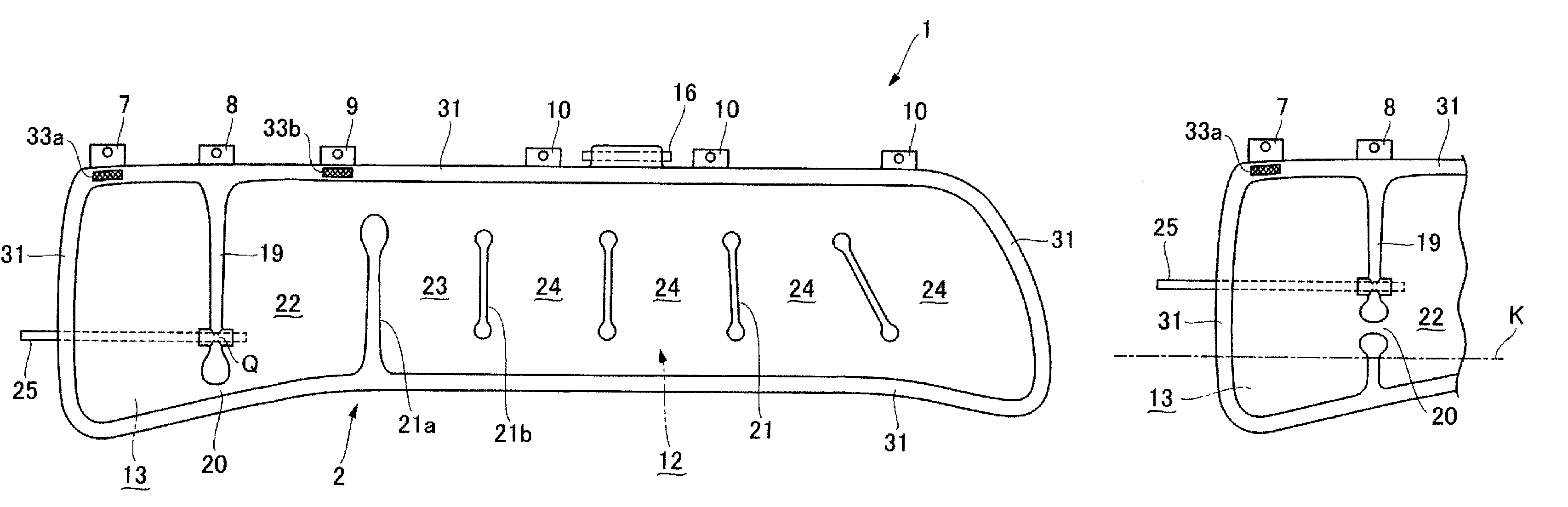 Vehicular Curtain Air-Bag Device, and Mounting Structure for Same