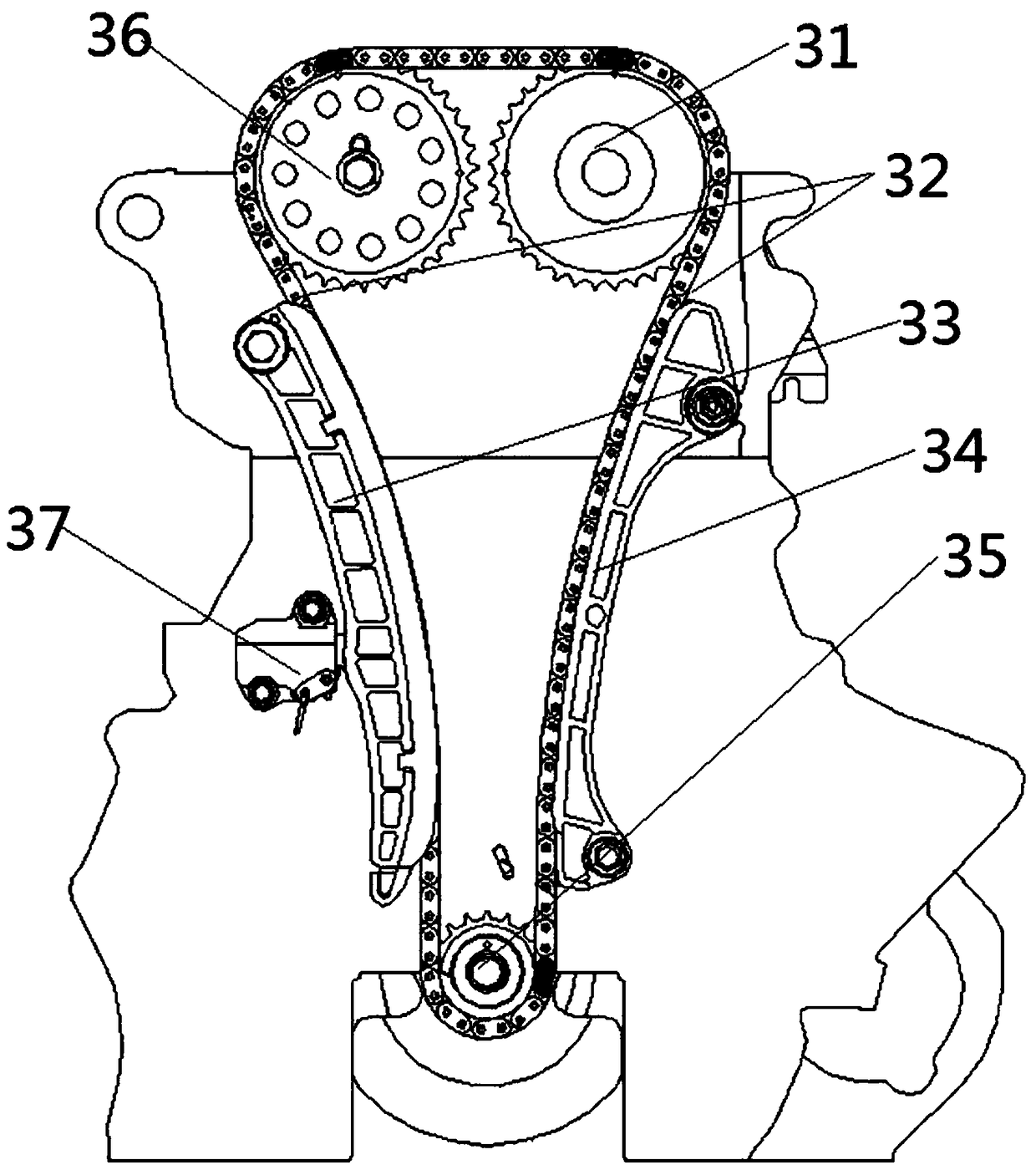 A timing chain transmission mechanism