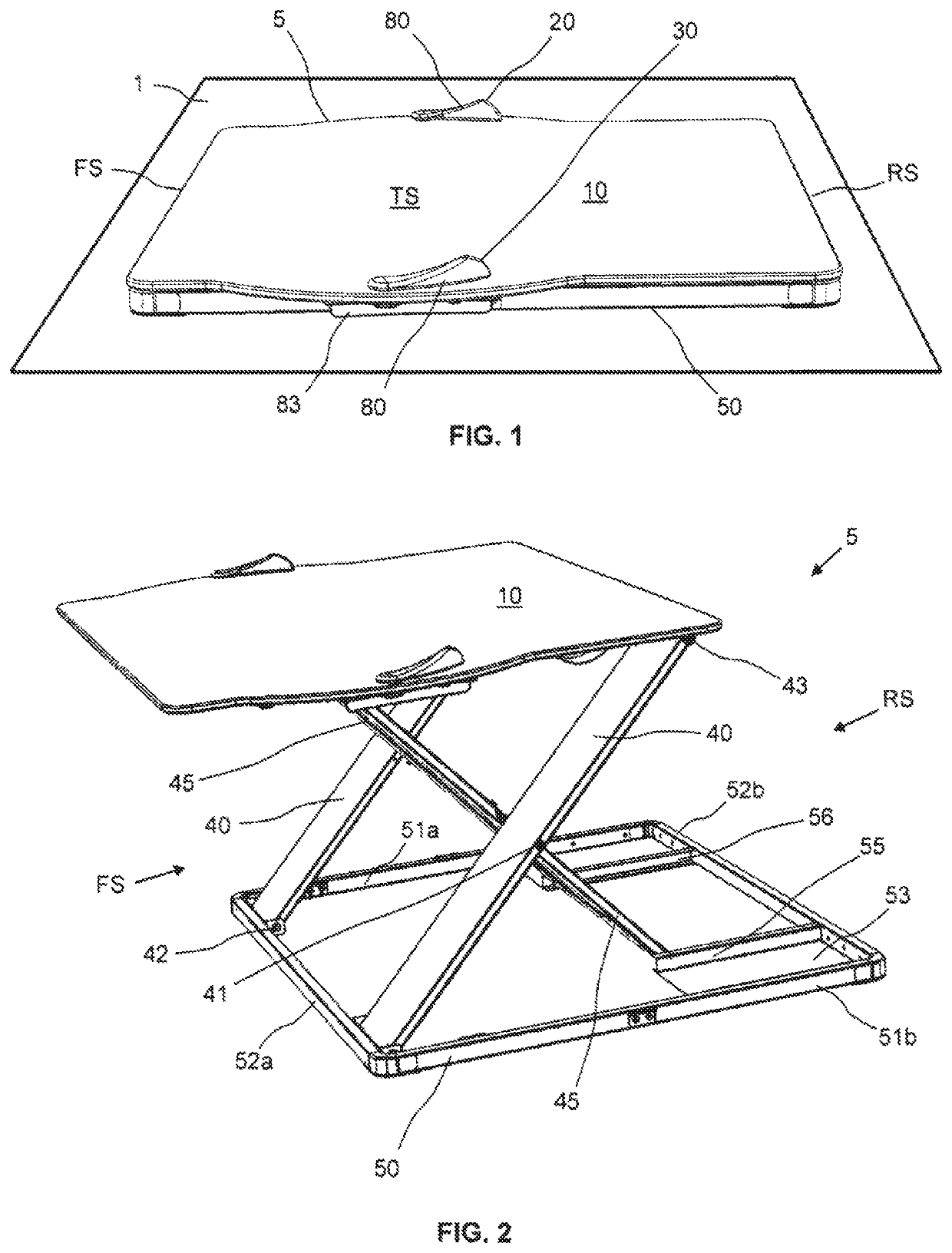 Height adjustable desk for placing on an existing desktop