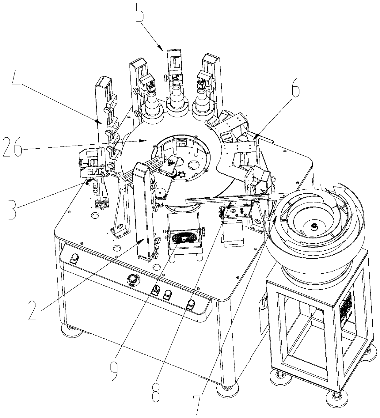 Universal multi-view workpiece flaw disc type inspection machine based on multi-color light source