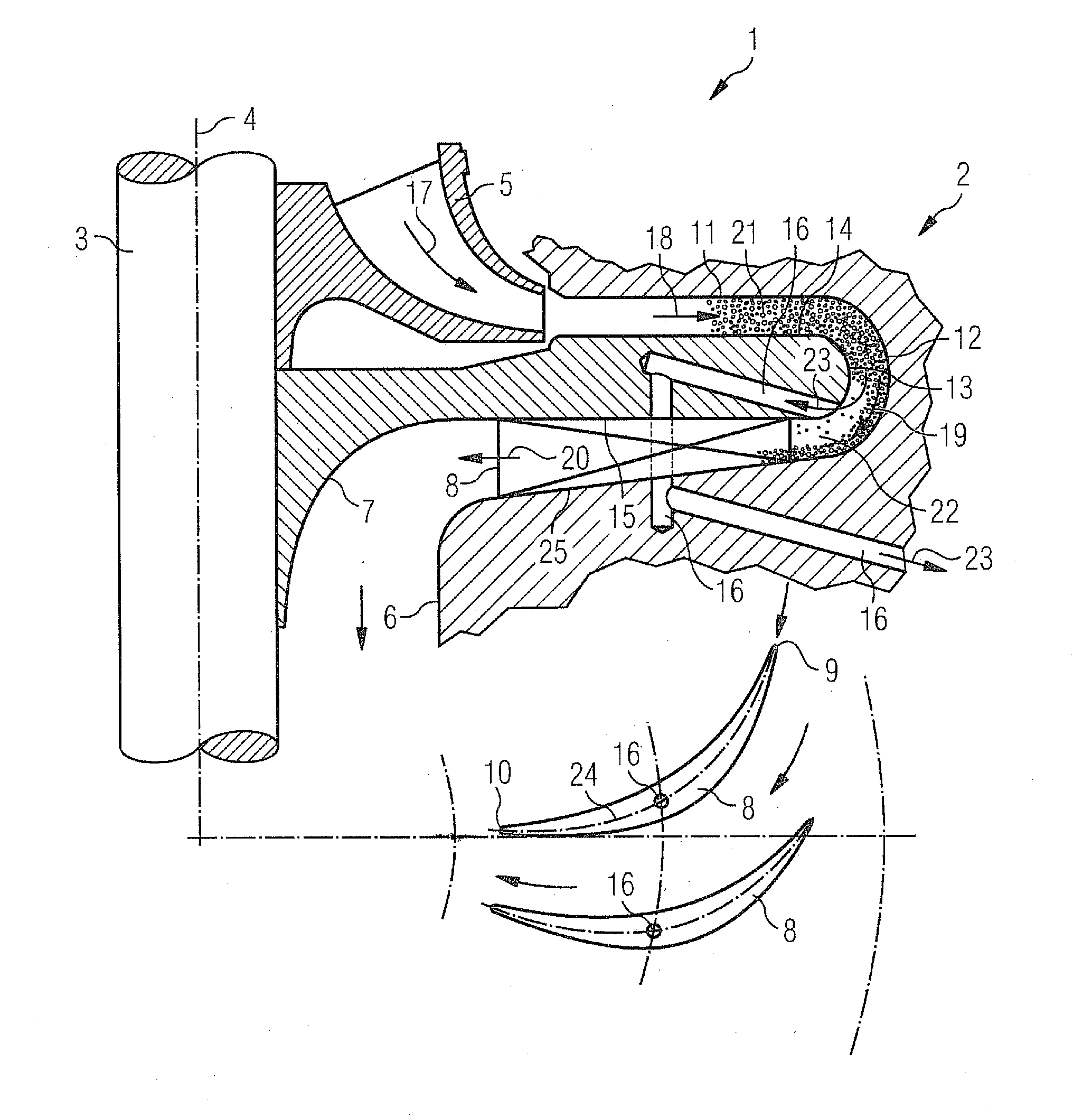 Intermediate floor for a radial turbine engine