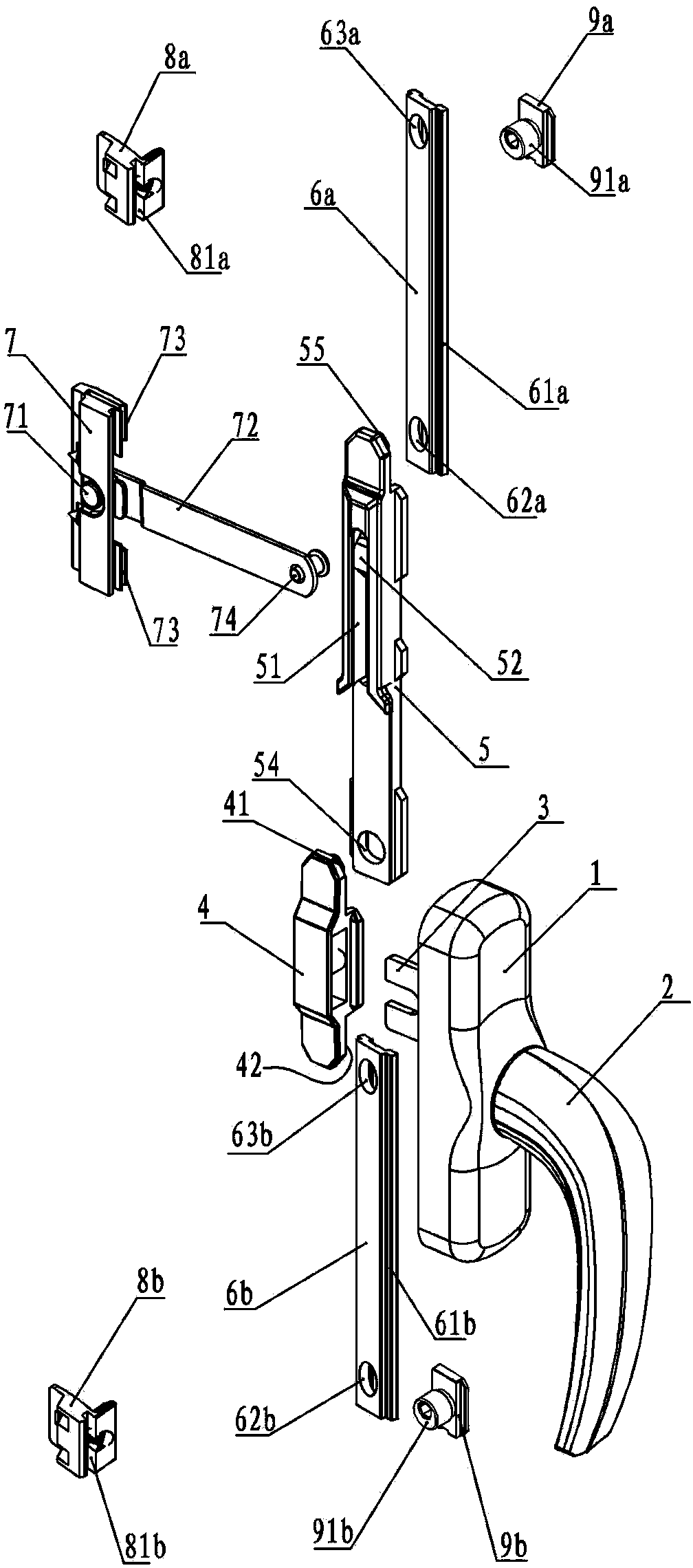 Casement window hardware device with limiting and security-protection functions, and window body