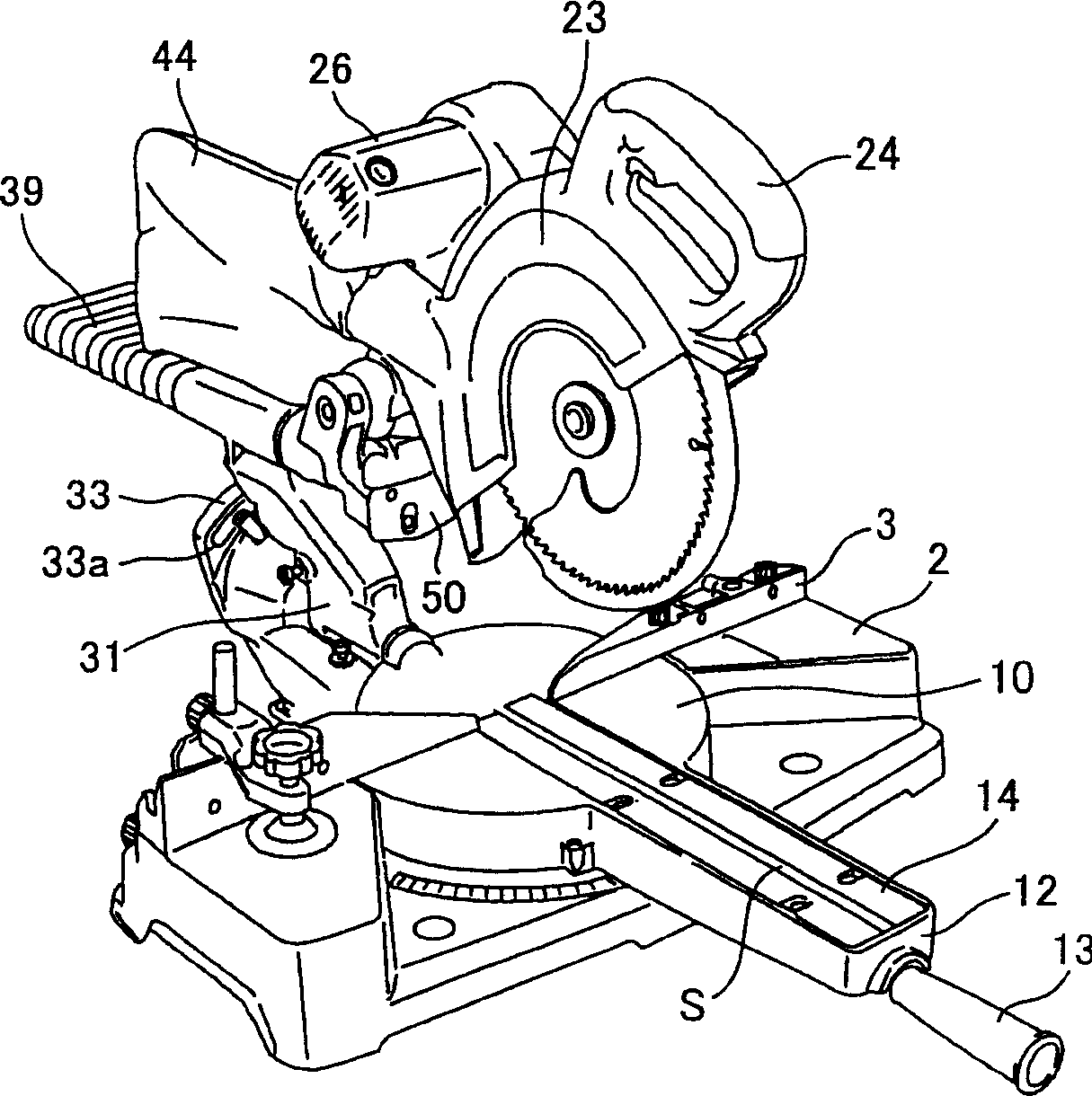 Inclined cutting saw with light projector