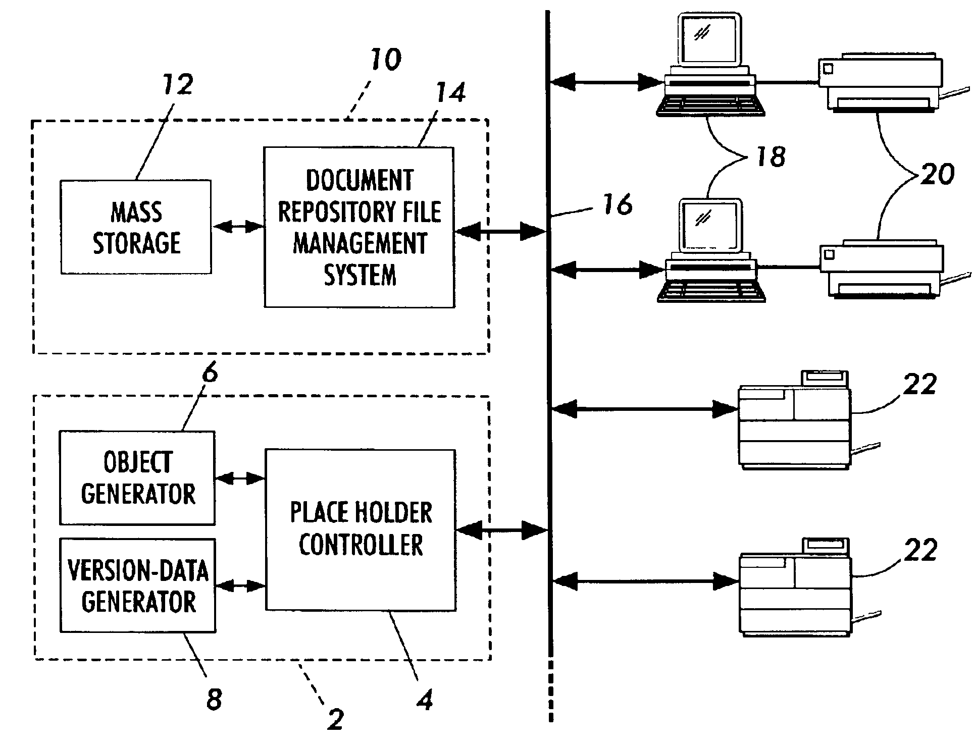 Electronic filing system with file-placeholders