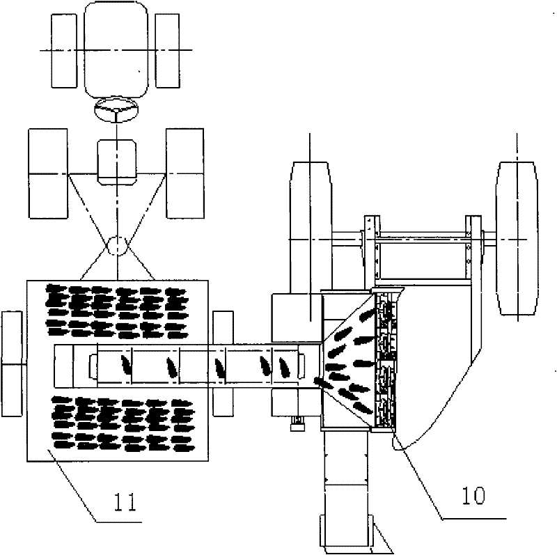 Car-following synchronous side-tipping grain conveying device of corn ears