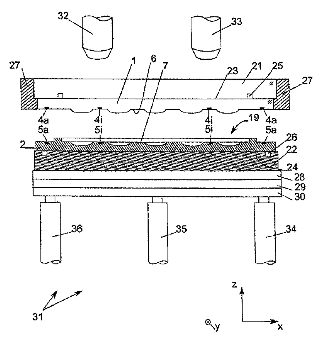 Die tool, device and method for producing a lens wafer