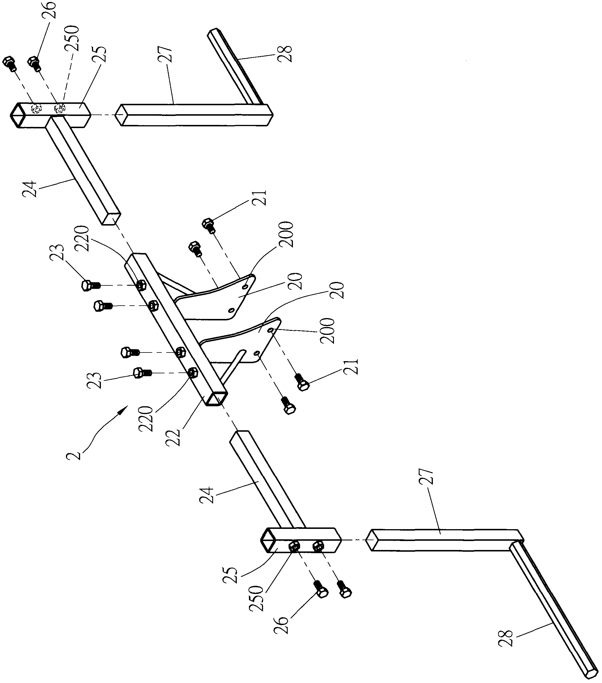 Support frame structure of seeding devices