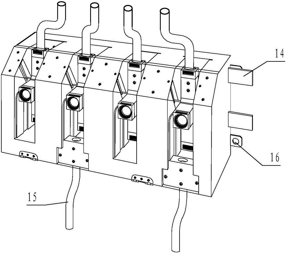 A row-type incoming line five-way fast meter assembly and disassembly device without power failure