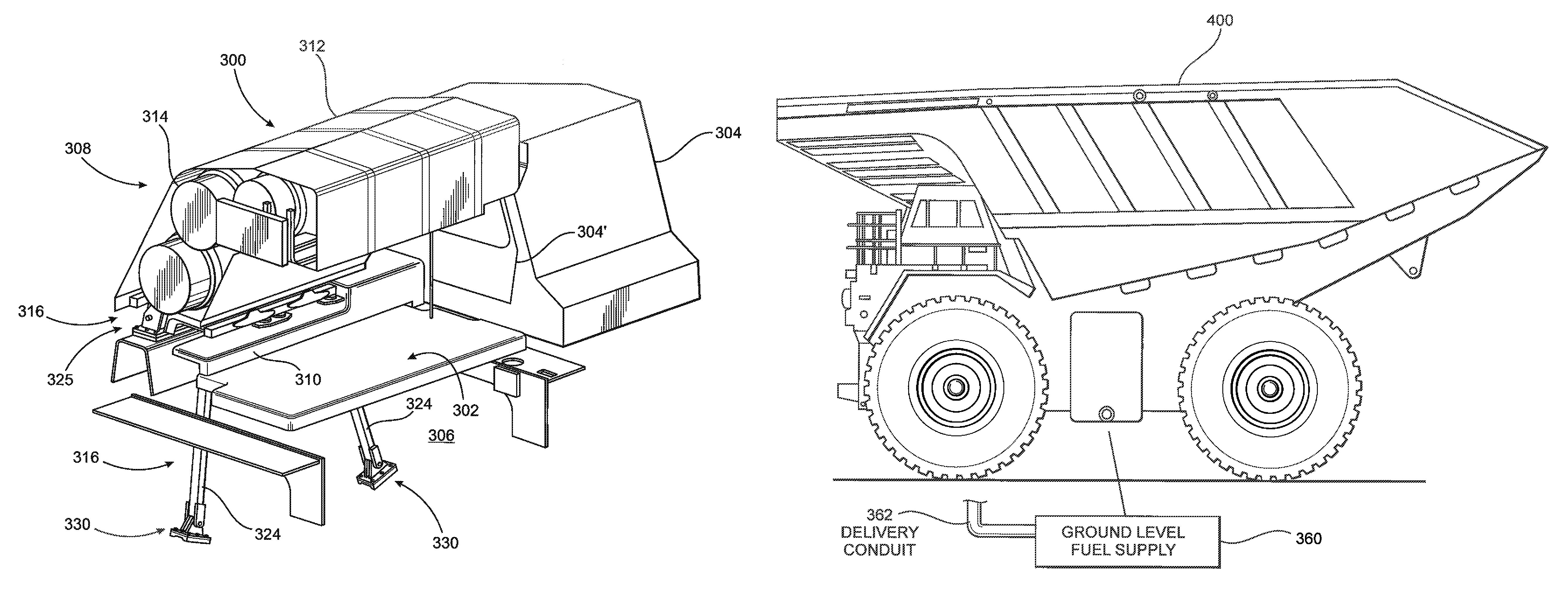 Modification of an industrial vehicle to include a containment area and mounting assembly for an alternate fuel