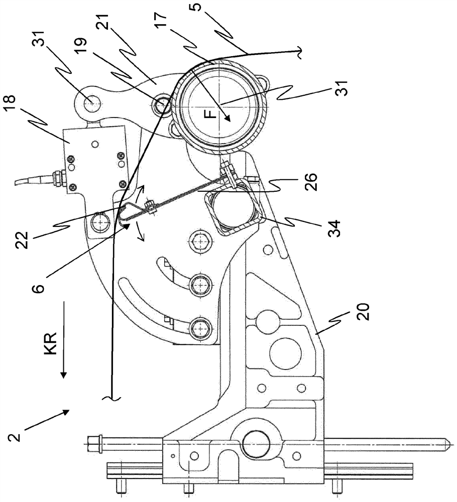 Measuring device for measuring warp tension in a weaving machine and a weaving machine with such a measuring device