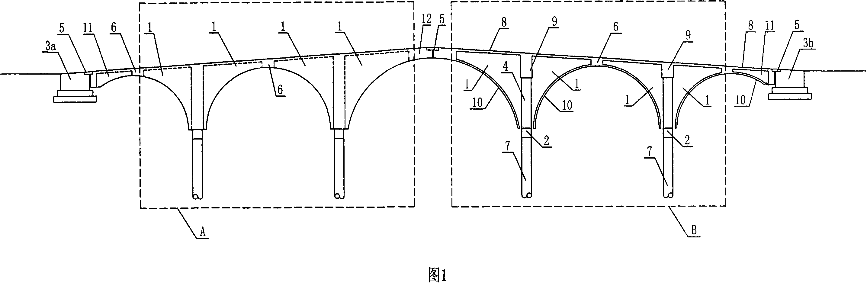 Soft-ground multi-cell twin-cantilever arched bridge structure and its construction method