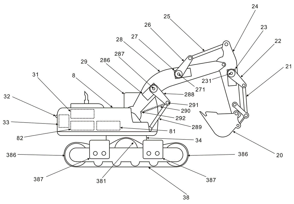 Crank-type wireless remote control device and excavator toy controlled by same