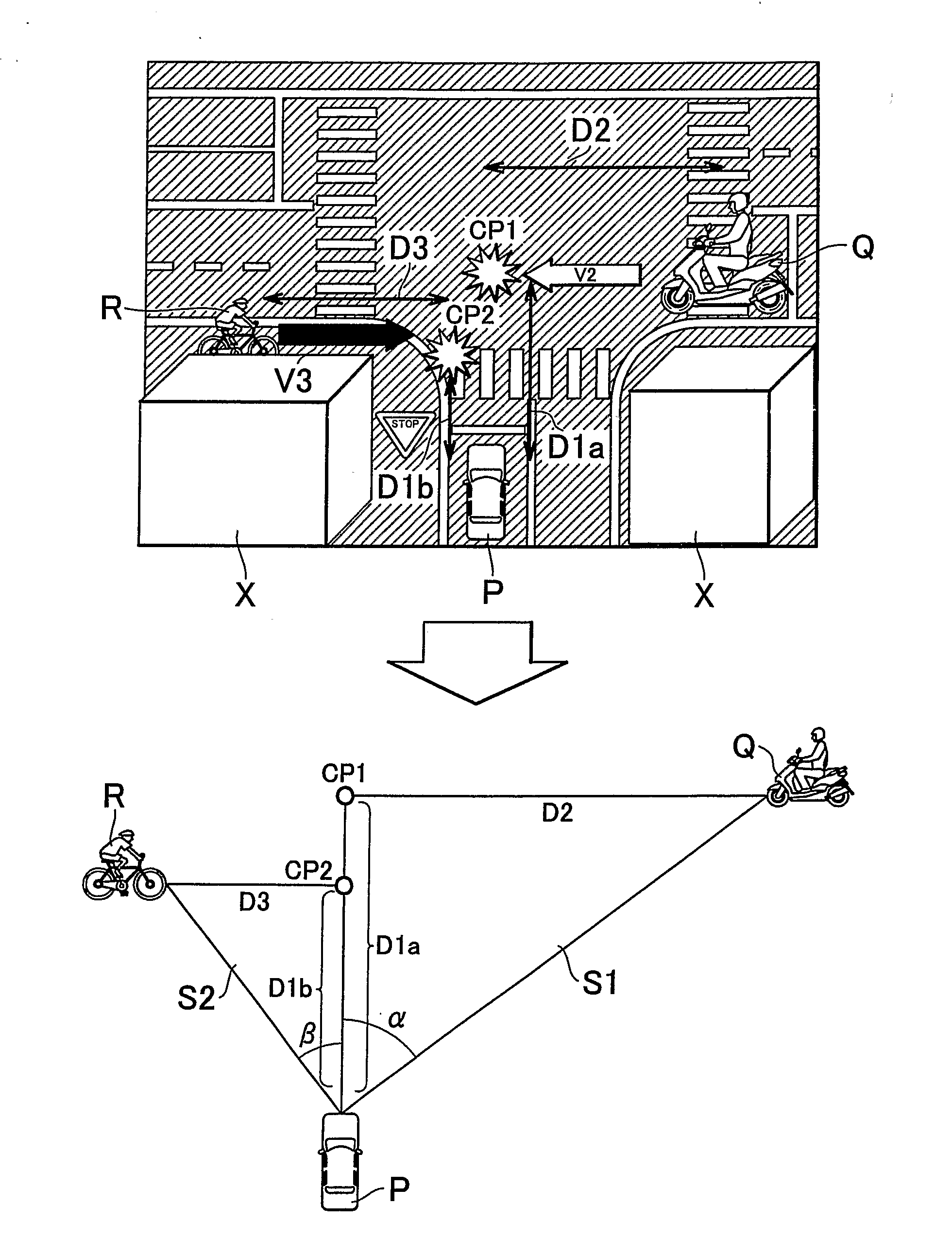 Intersection visibility determination device, vehicle with intersection visibility determination device, and method for determining intersection visibility