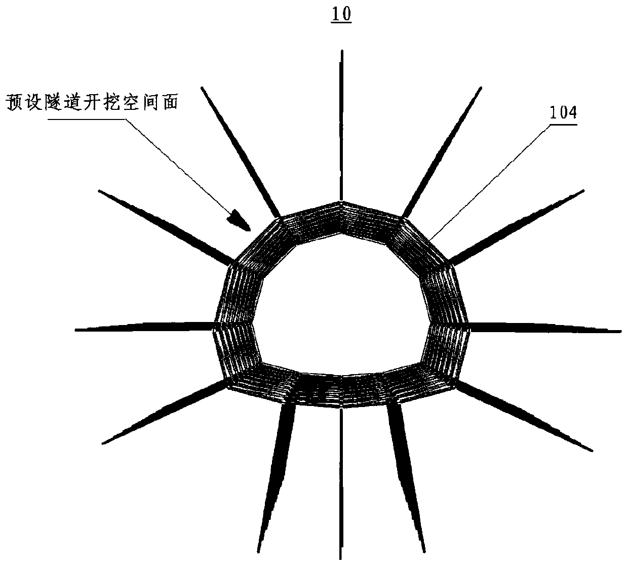 Space latticed shell type anchoring and shotcreting preliminary supporting structure, tunnel and tunnel supporting construction method