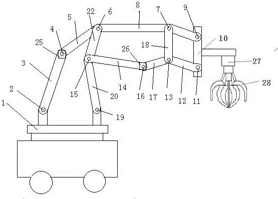 Method for grabbing and loading industrial wastes by variable-degree-of-freedom connecting rod mechanism comprising rotating pair locking device