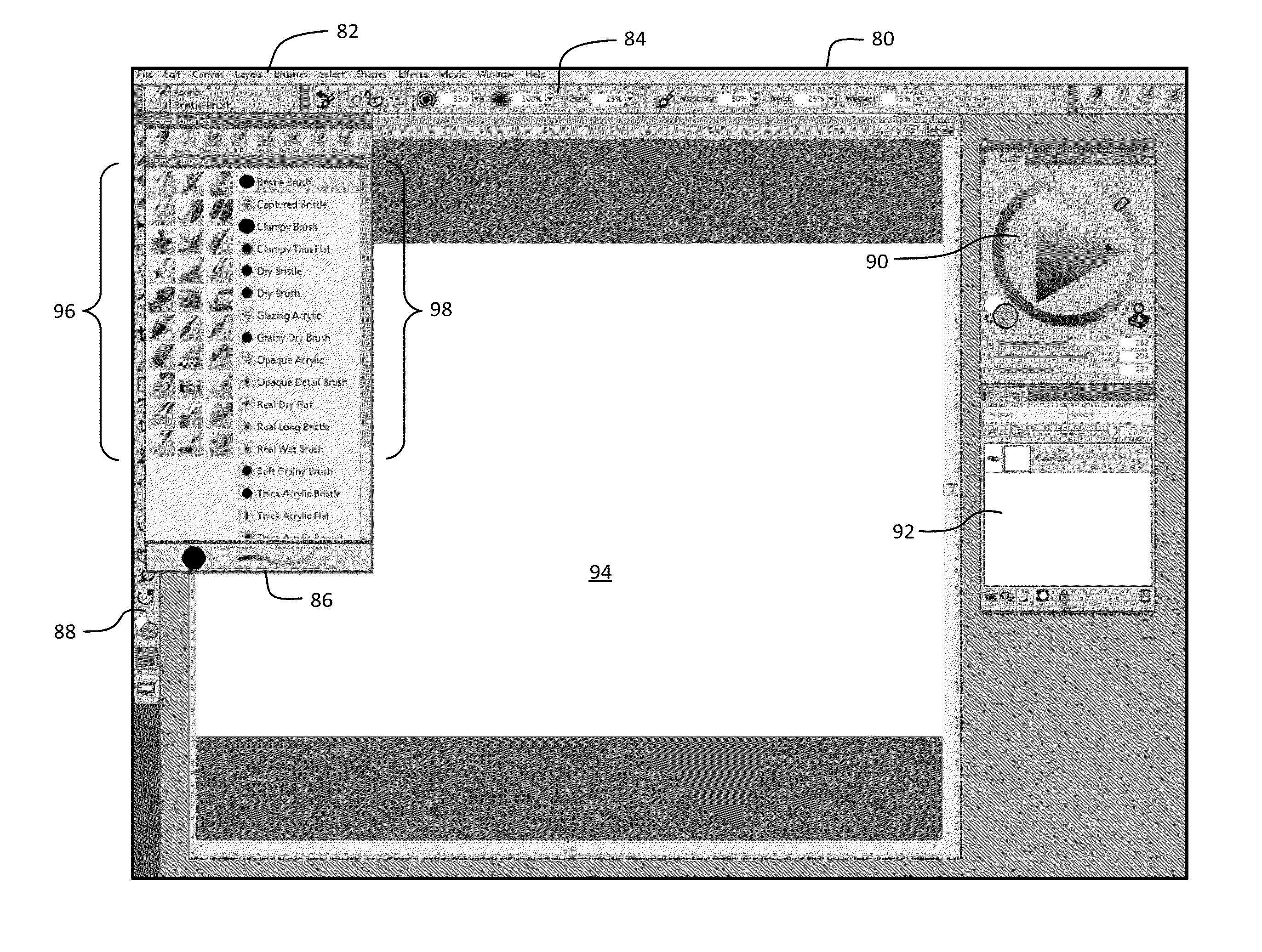 Dynamic tool control in a digital graphics system using a vision system