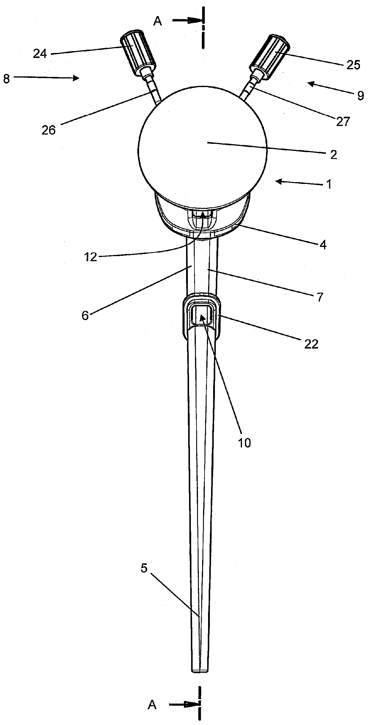 Femoral hip joint spacer with irrigation device