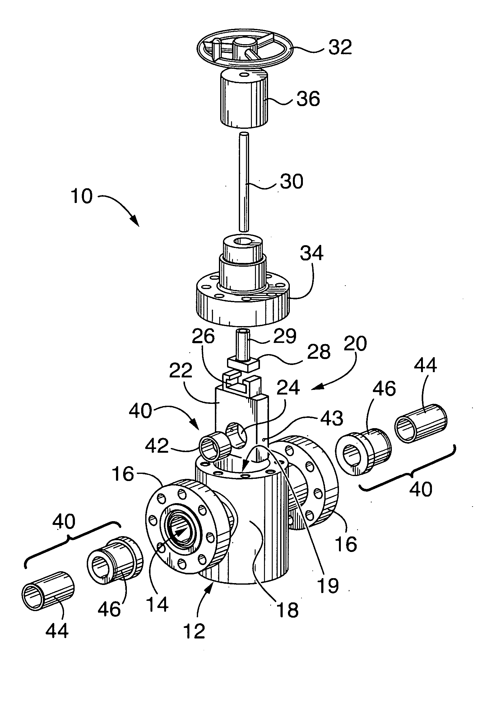 Gate valve with replaceable inserts and method of refurbishing same