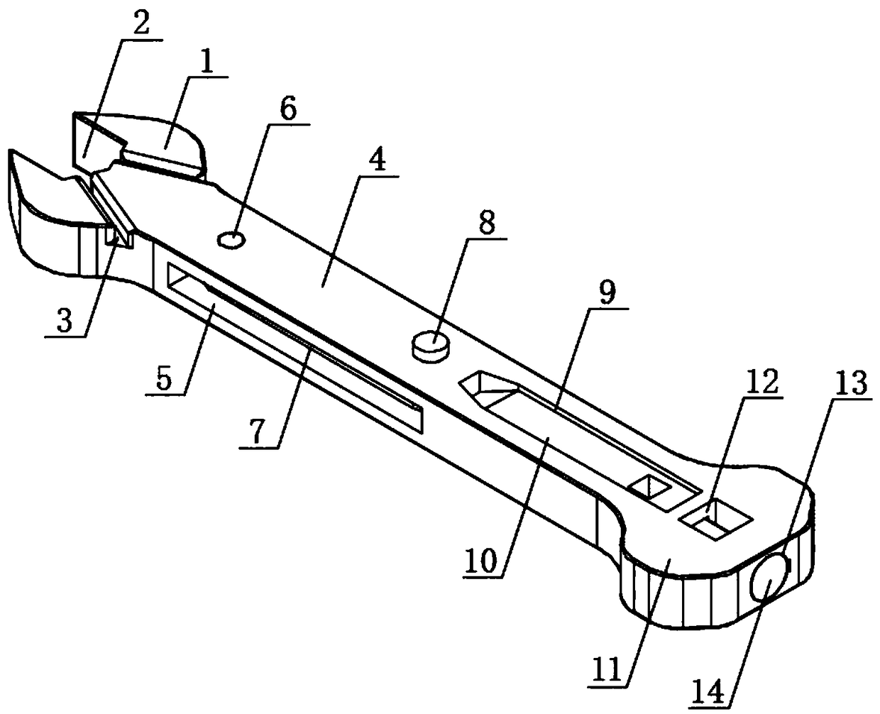 Double-head wrench capable of measuring locking clearance and being used for chiseling