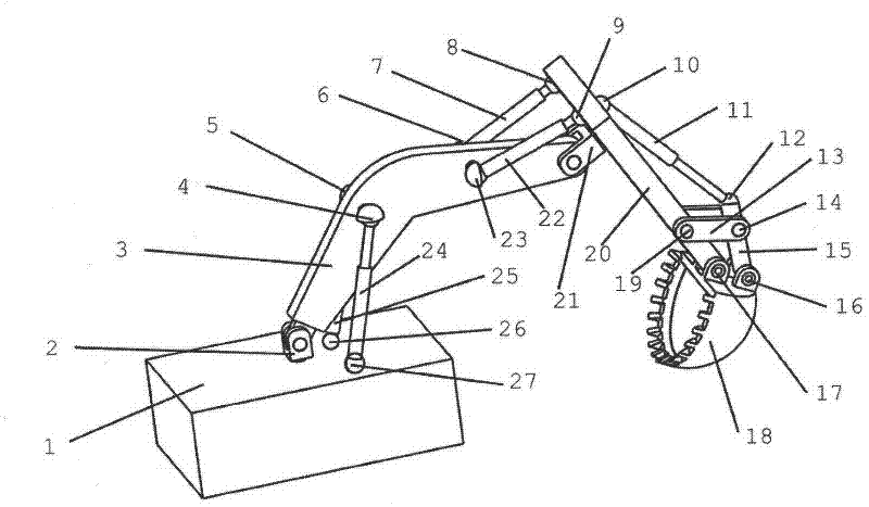 Spatial excavator with dual-mobility movable arm, dual-mobility bucket rod and single-mobility bucket