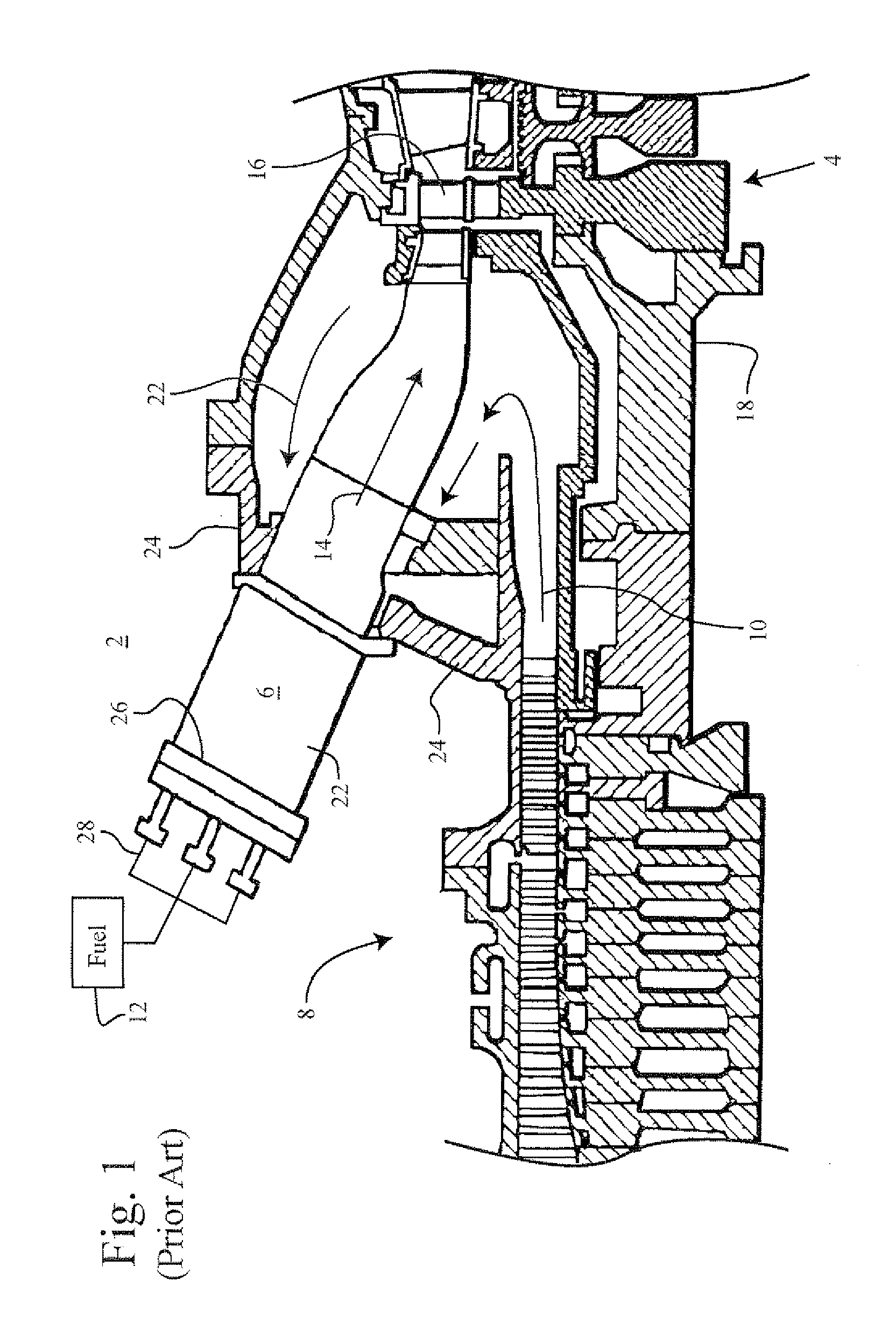 Turning guide for combustion fuel nozzle in gas turbine and method to turn fuel flow entering combustion chamber
