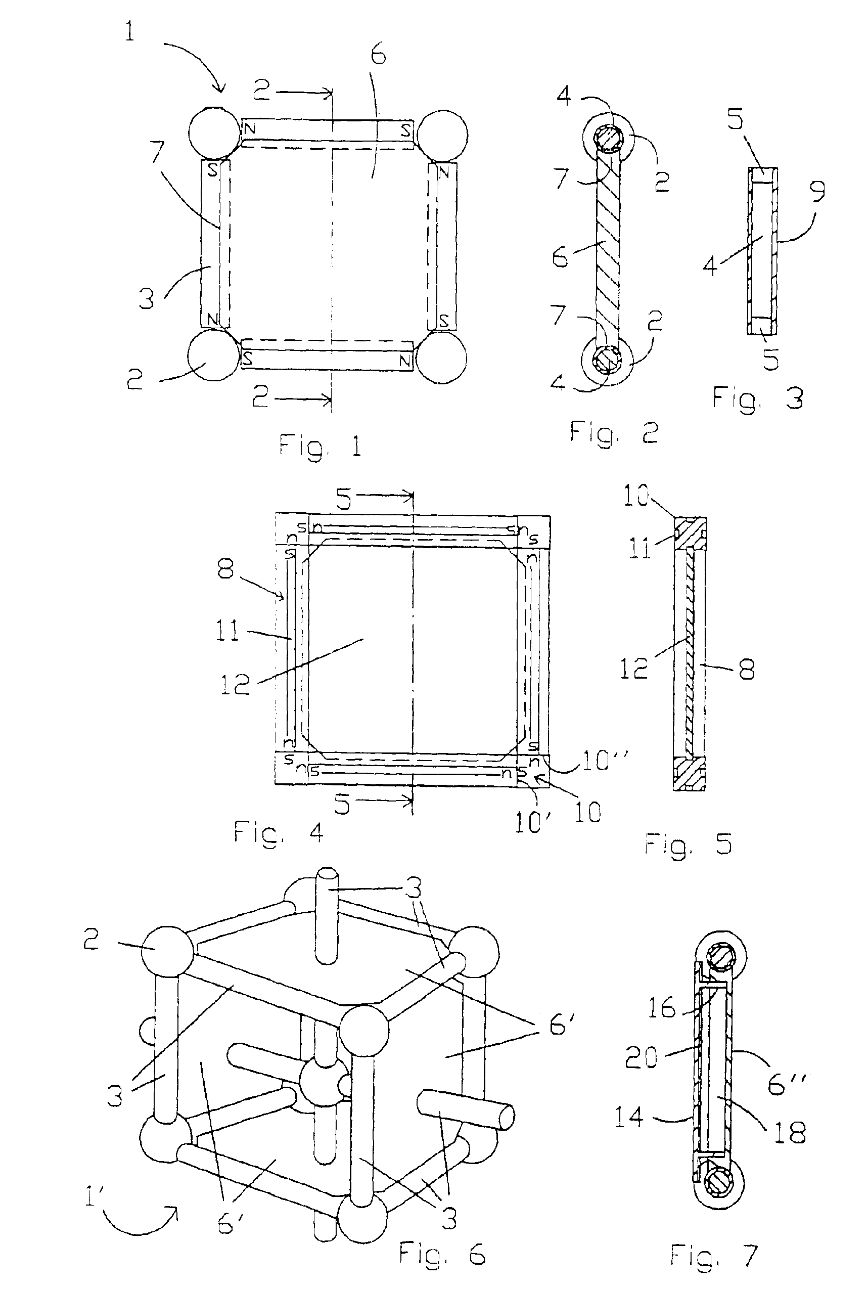 Assembly of modules with magnetic anchorage for the construction of stable grid structures